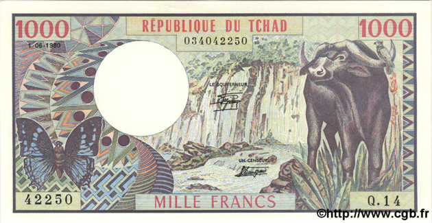 1000 Francs CHAD  1980 P.07 UNC