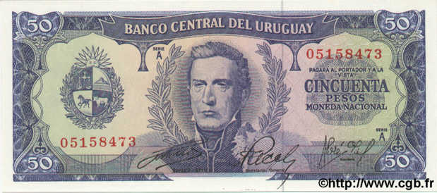 50 Pesos URUGUAY  1967 P.046 UNC