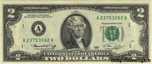 2 Dollars UNITED STATES OF AMERICA Boston 1976 P.461 UNC