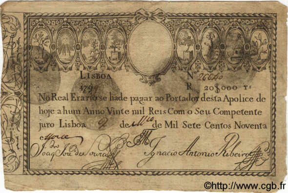 20000 Reis PORTUGAL  1799 P.015 S to SS