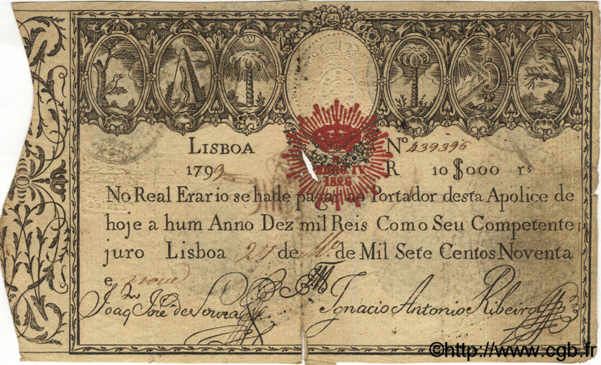 10000 Reis PORTUGAL  1799 P.031a F-