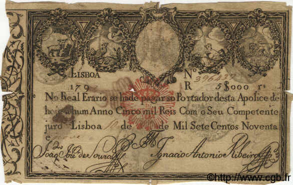 5000 Reis PORTOGALLO  1799 P.-- q.MB