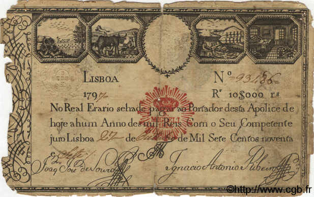 10000 Reis PORTOGALLO  1797 P.-- q.MB