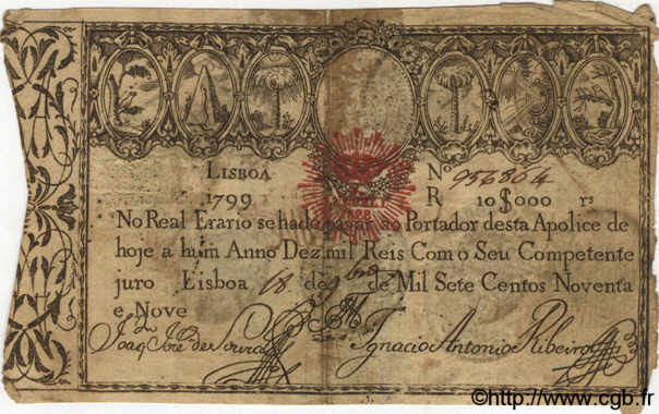 10000 Reis PORTUGAL  1799 P.041b RC+