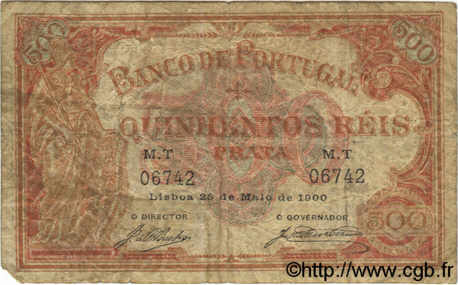 500 Reis PORTUGAL  1900 P.072 VG