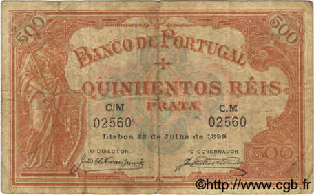 500 Reis PORTUGAL  1900 P.072 fSS