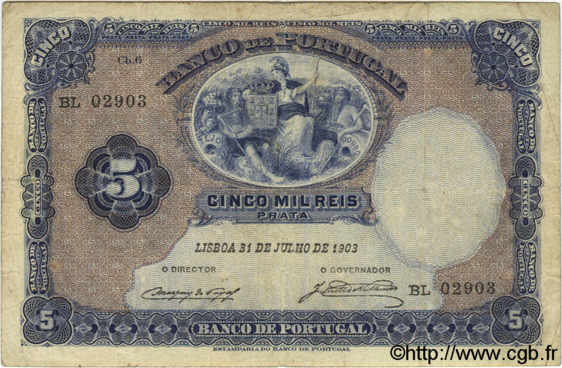 5000 Reis PORTOGALLO  1903 P.083 MB