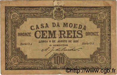 100 Reis PORTUGAL  1891 P.089 S