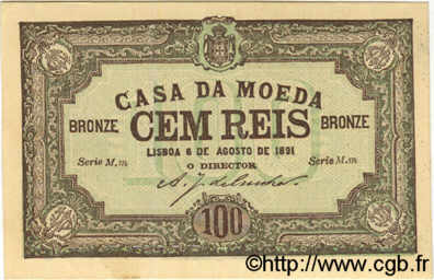 100 Reis PORTUGAL  1891 P.089 SC+