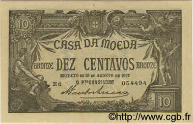 10 Centavos PORTOGALLO  1917 P.093a FDC