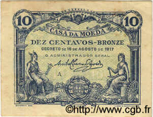 10 Centavos PORTUGAL  1917 P.095a VF+