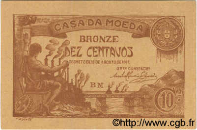 10 Centavos PORTUGAL  1917 P.096 FDC