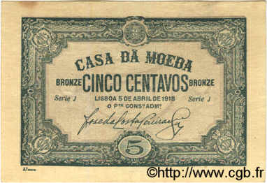 5 Centavos PORTUGAL  1918 P.097 TTB