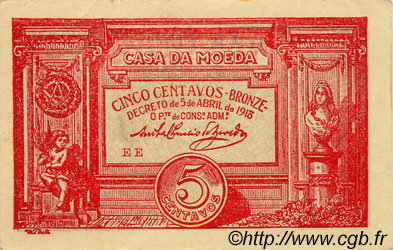 5 Centavos PORTUGAL  1918 P.098 XF+