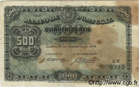 500 Reis PORTUGAL  1904 P.105a S