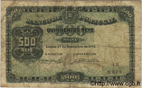500 Reis PORTOGALLO  1904 P.105a q.MB