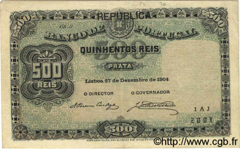 500 Reis PORTOGALLO  1904 P.105a BB