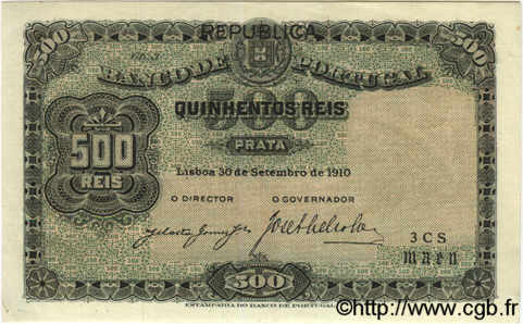 500 Reis PORTOGALLO  1910 P.105a AU
