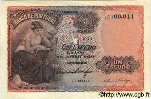 1 Escudo PORTUGAL  1920 P.113a EBC