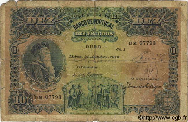 10 Escudos PORTUGAL  1919 P.117 P