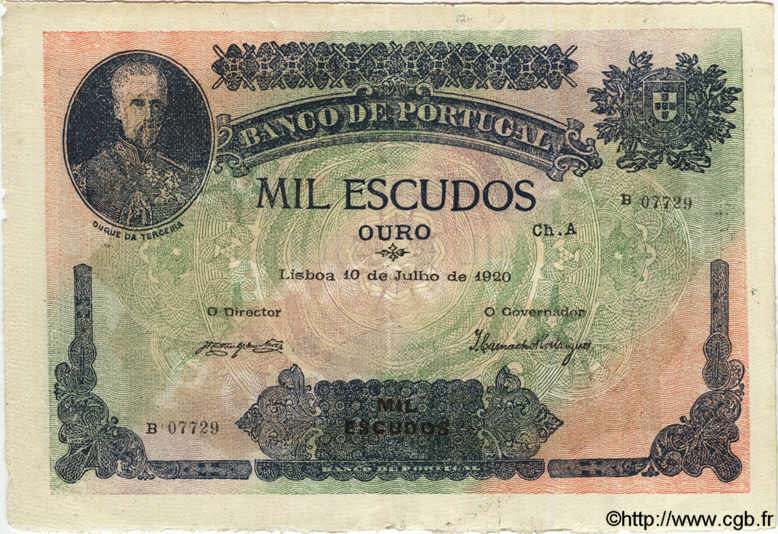 1000 Escudos Faux PORTUGAL  1920 P.125 MBC