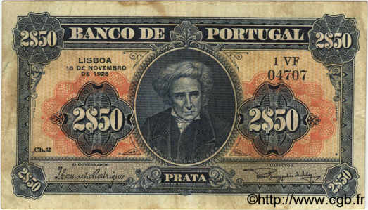 2,5 Escudos PORTUGAL  1925 P.127 fSS
