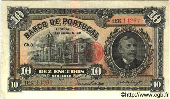 10 Escudos PORTUGAL  1925 P.134 BC+