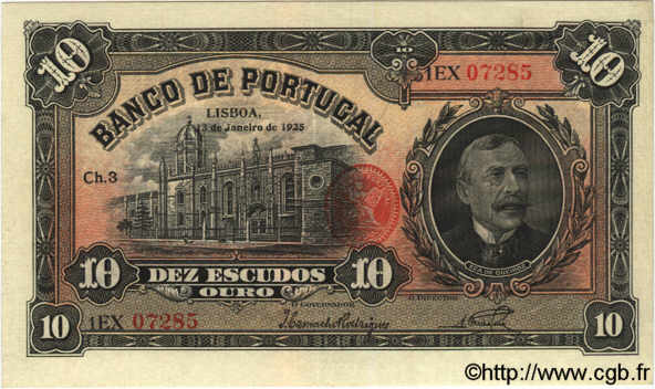 10 Escudos PORTUGAL  1925 P.134 VZ+