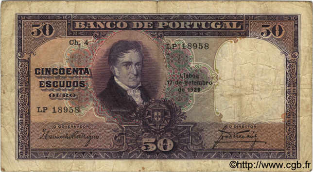 50 Escudos PORTUGAL  1929 P.144 RC+ a BC