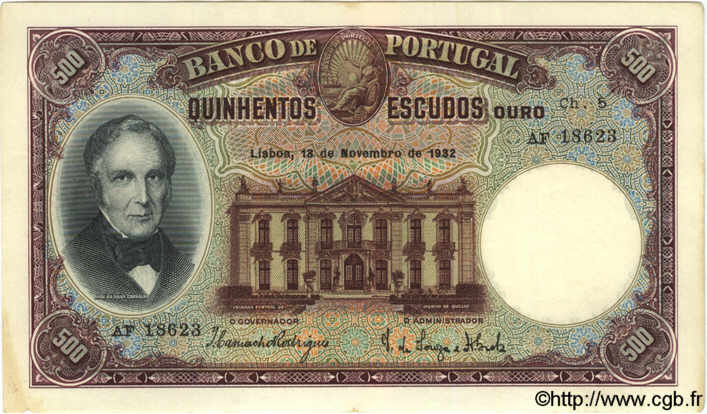 500 Escudos PORTUGAL  1932 P.147 MBC+ a EBC
