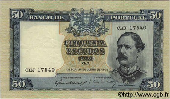 50 Escudos PORTUGAL  1955 P.160 MBC a EBC