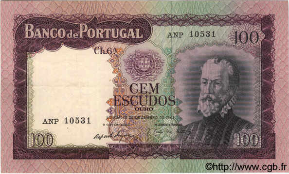 100 Escudos PORTUGAL  1961 P.165 MBC a EBC
