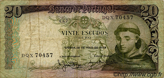 20 Escudos PORTUGAL  1964 P.167 S
