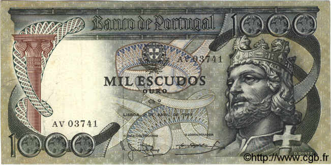 1000 Escudos PORTUGAL  1965 P.171 VF+
