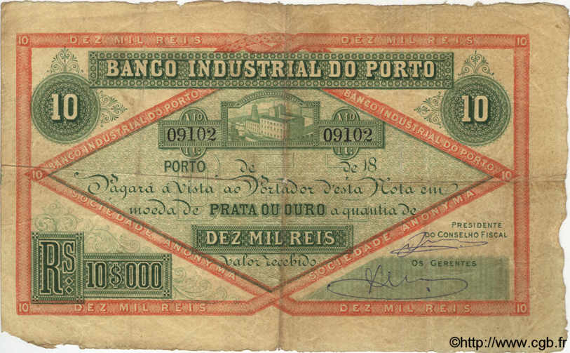 10000 Reis PORTUGAL  1880 PS.181 F - VF