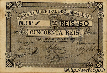 50 Reis PORTUGAL Aldegalega 1891  S to SS