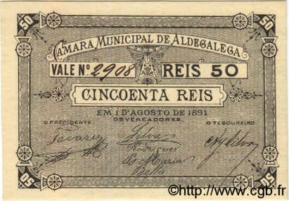 50 Reis PORTUGAL Aldegalega 1891  UNC
