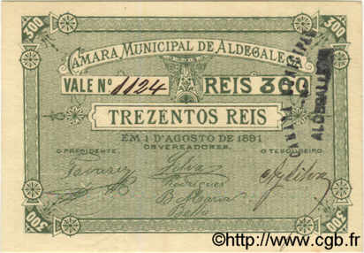 300 Reis PORTUGAL Aldegalega 1891  UNC