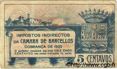 5 Centavos PORTUGAL Barcellos 1922  TTB