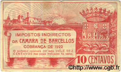 10 Centavos PORTUGAL Barcellos 1922  VF