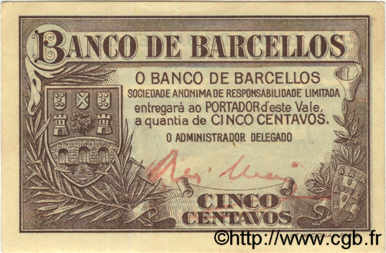 5 Centavos PORTUGAL Barcellos 1922  VZ