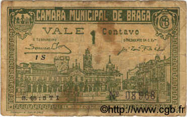 1 Centavo PORTUGAL Braga 1920  VG