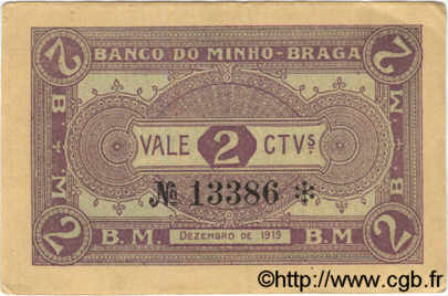 2 Centavos PORTUGAL Braga 1919  VZ