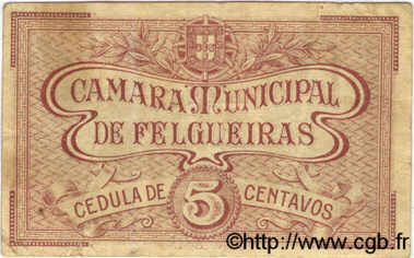 5 Centavos PORTUGAL Felgueiras 1920  BC+
