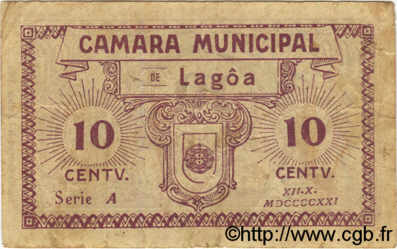 10 Centavos PORTUGAL Lagoa 1921  F