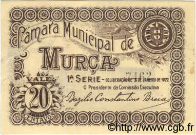 20 Centavos PORTUGAL Murca 1922  EBC