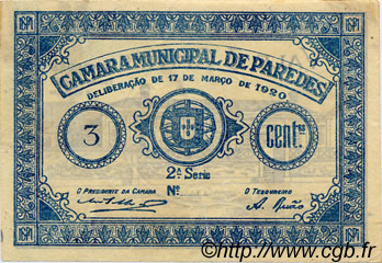 3 Centavos Non émis PORTOGALLO Paredes 1920  q.BB