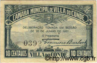 10 Centavos PORTUGAL Villa Do Conde 1921  VF