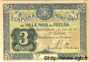 3 Centavos PORTUGAL Vila Nova De Fozcoa 1918  AU