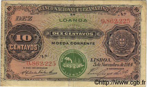 10 Centavos ANGOLA Loanda 1914 P.039 TTB